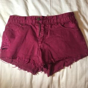 Billabong high waisted, frayed, red shorts